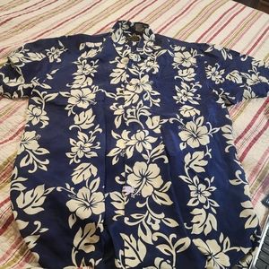 🌻Hawaiian Silk Company Blue Floral Silk Button-Down Shirt Top Men's Size Large